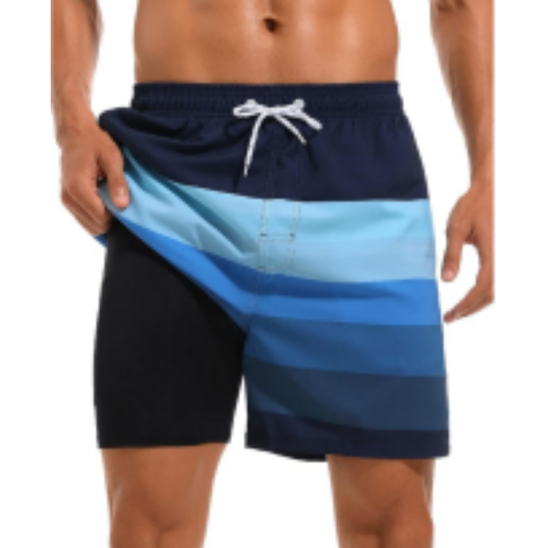 SILKWORLD Men's Swim Trunks with Compression Liner 2 in 1 Quick Dry Beach Shorts